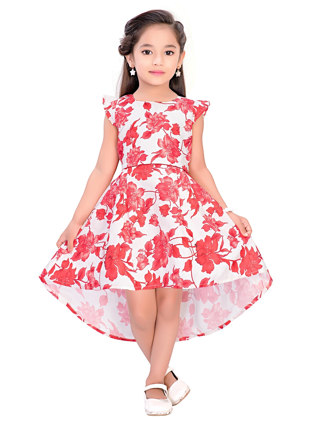 

Doodle Girls Floral Satin A-Line Dress, Off white