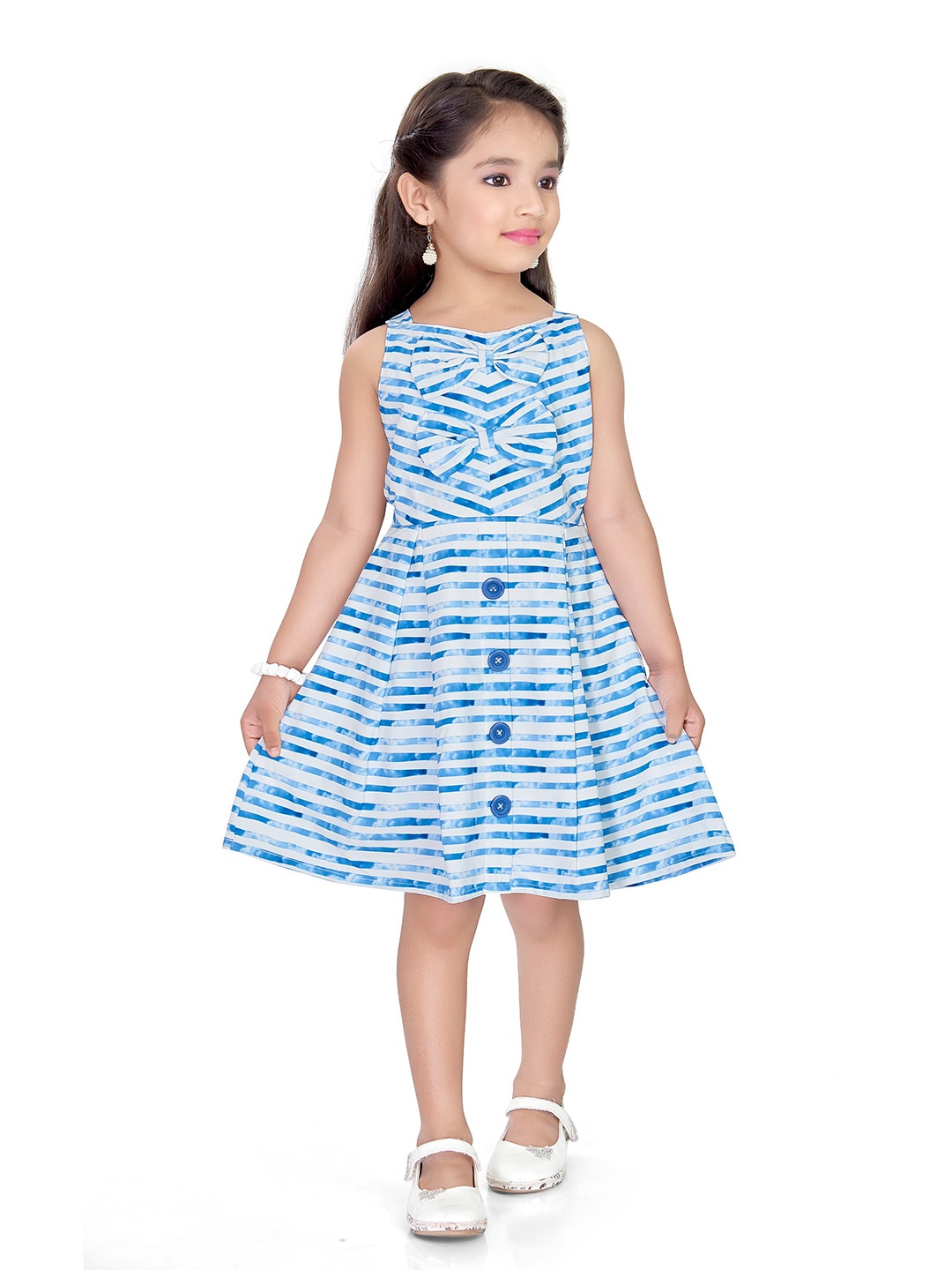 

Doodle Girls Striped Bow Detail A-Line Dress, Blue