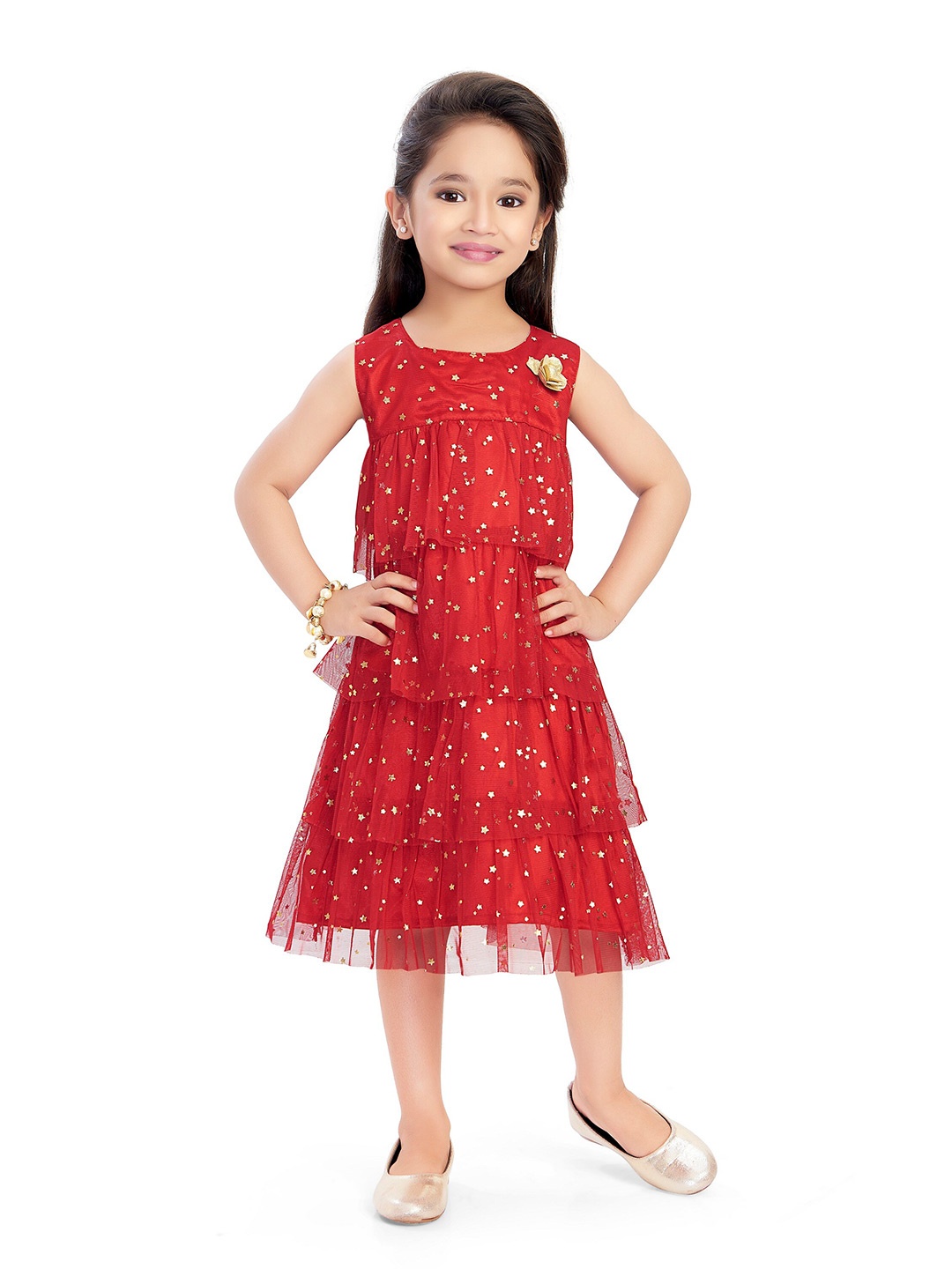 

Doodle Girls Geometric Embellished Net Dress, Maroon