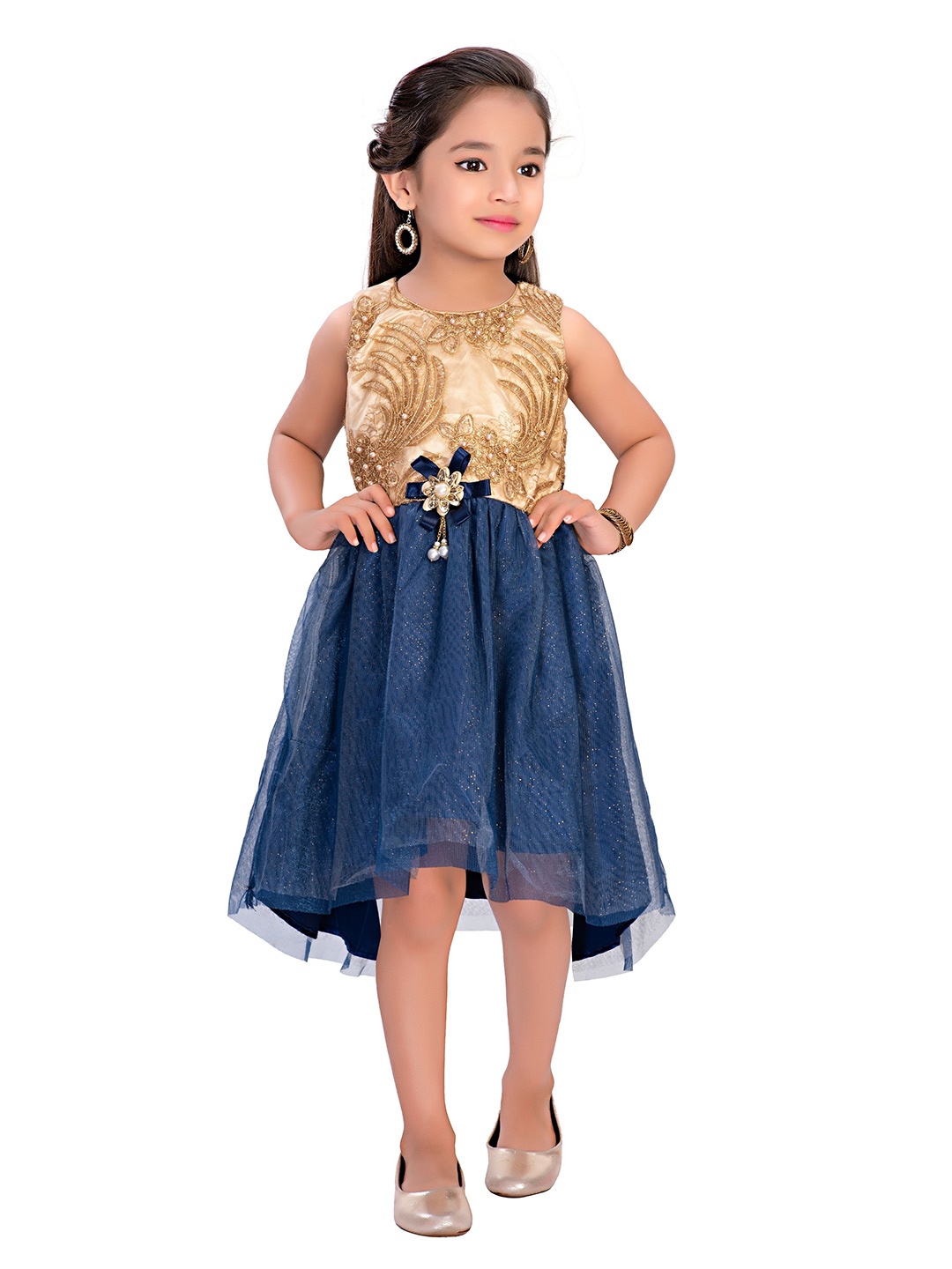 

Doodle Girls Self Design Net Dress, Navy blue