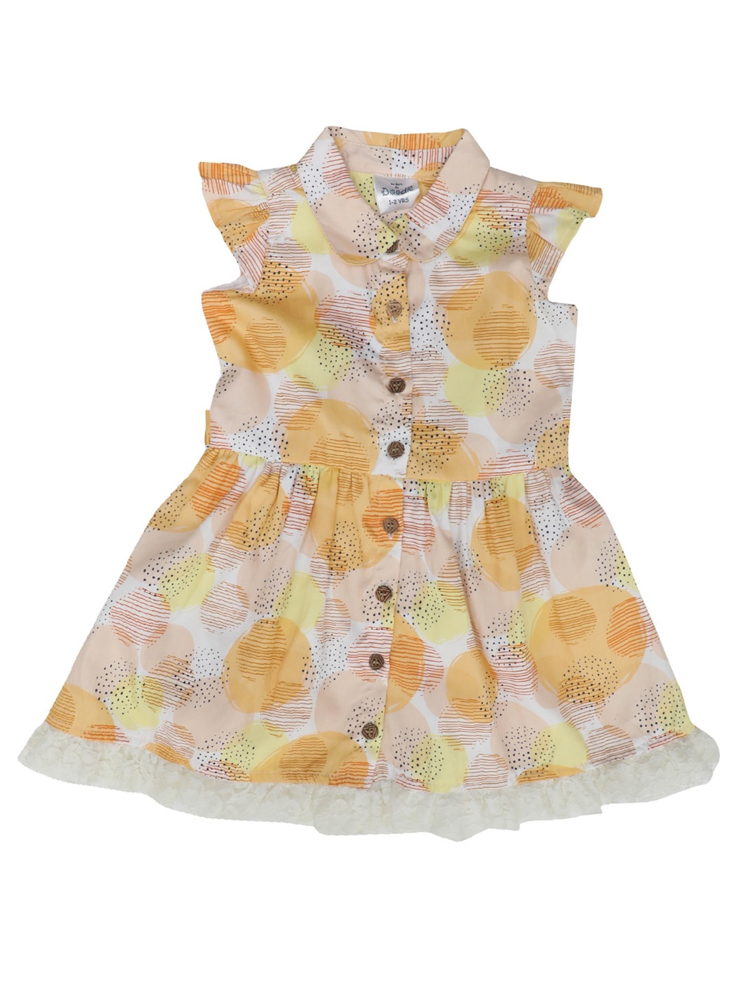 

Doodle Girls Polka Dots Printed Fit-Flare Shirt Collar Dress, Yellow
