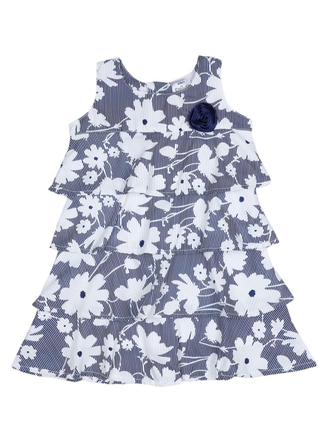 

Doodle Girls Floral Printed Layered Satin A-Line Dress, Navy blue