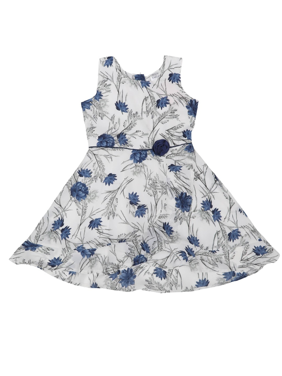 

Doodle Girls Floral Printed Satin A-Line Dress, White