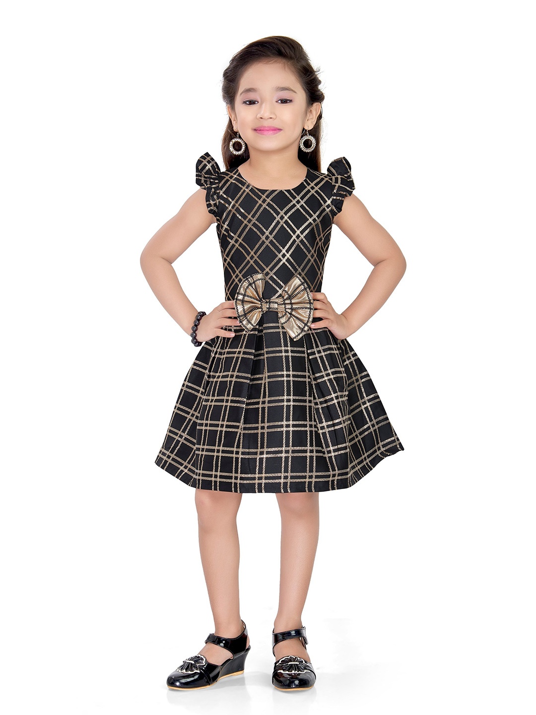 

Doodle Girls Checked Jacquard Dress, Black