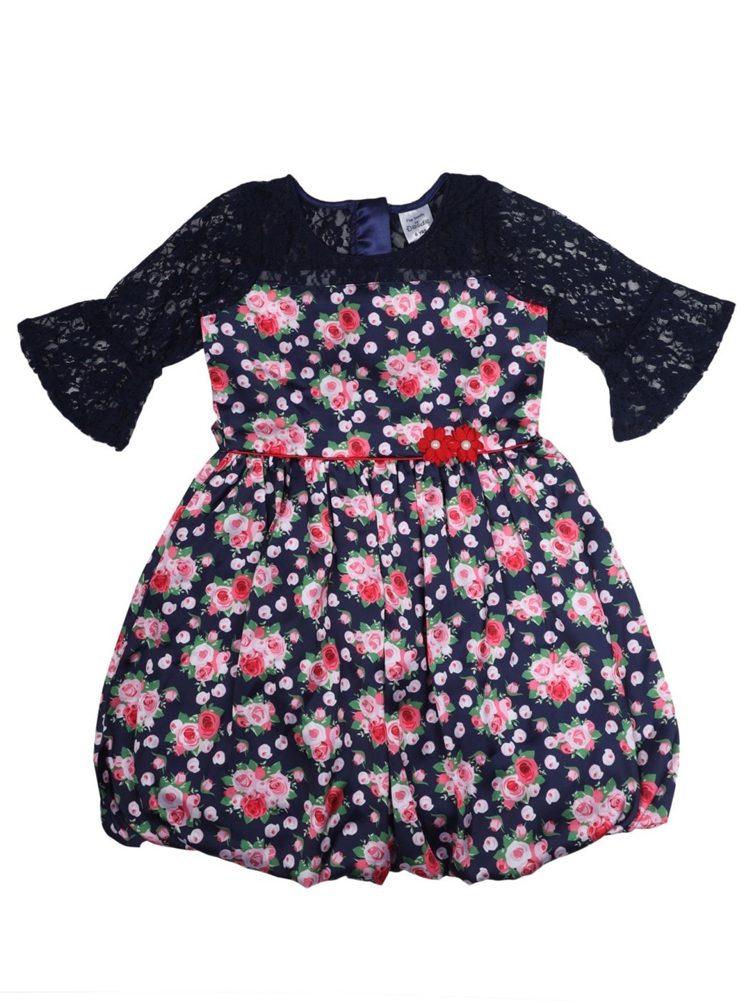 

Doodle Floral Satin Fit & Flare Dress, Navy blue