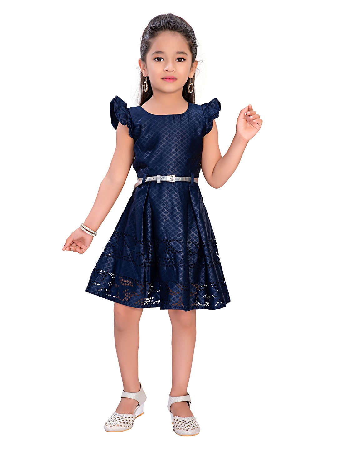 

Doodle Girls Sleeveless Printed Fit & Flare Dress, Navy blue