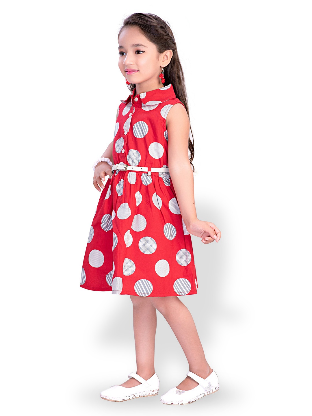 

Doodle Girls Conversational Printed Peplum Dress, Red