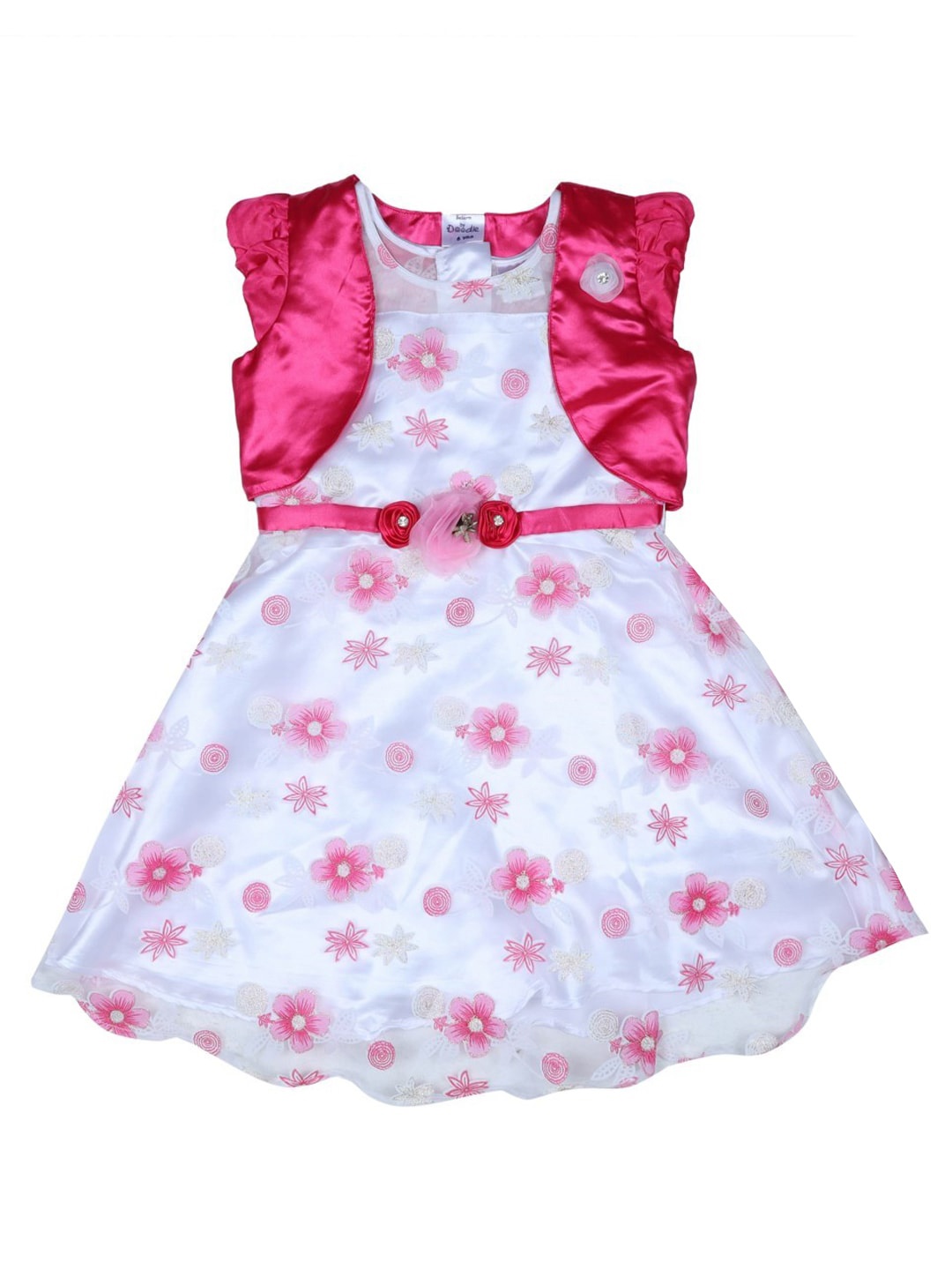 

Doodle Girls Floral Printed Fit & Flare Dress & Shrug, White