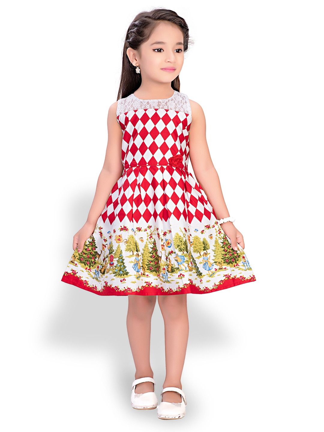 

Doodle Girls Cotton Geometric Printed Dress, Red