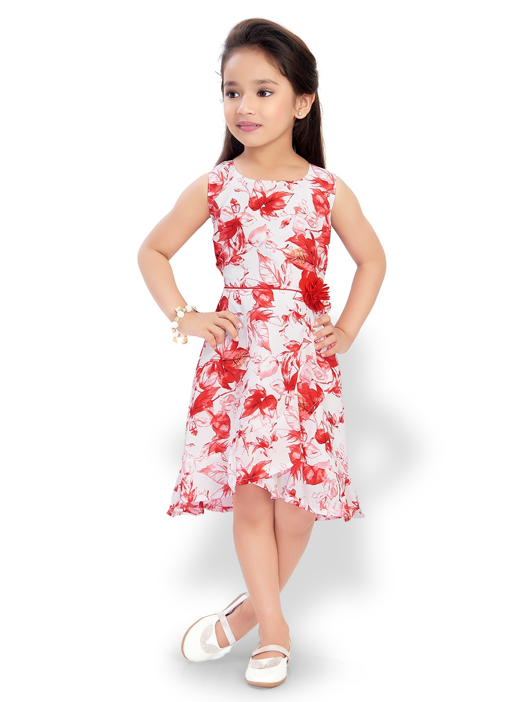 

Doodle Girls Floral Printed Satin Dress, Red