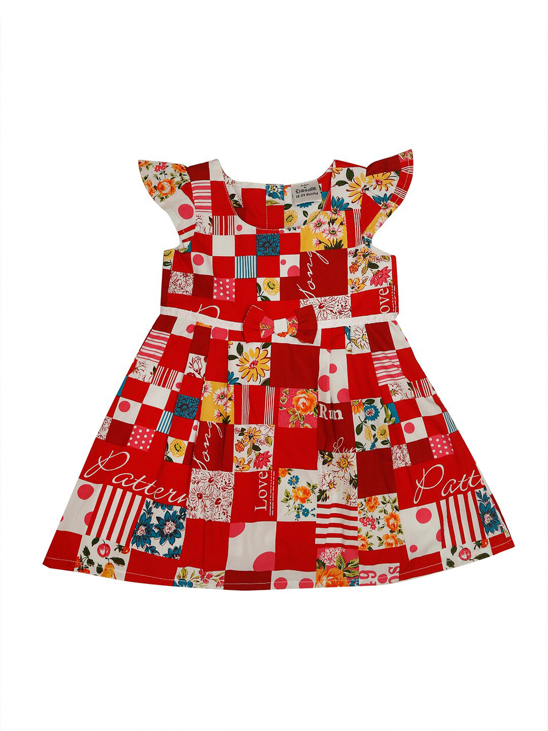 

Doodle Infants Girls Floral Printed Cap Sleeves Fit & Flare Dress, Red