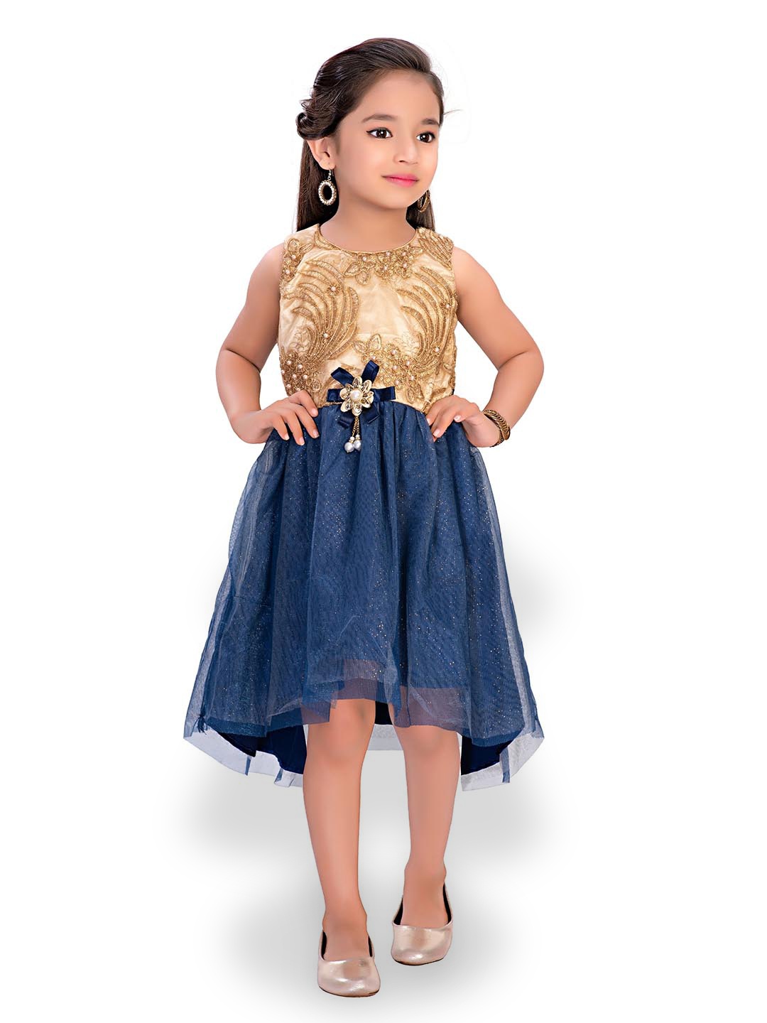

Doodle Girls Embellished Net Dress, Navy blue