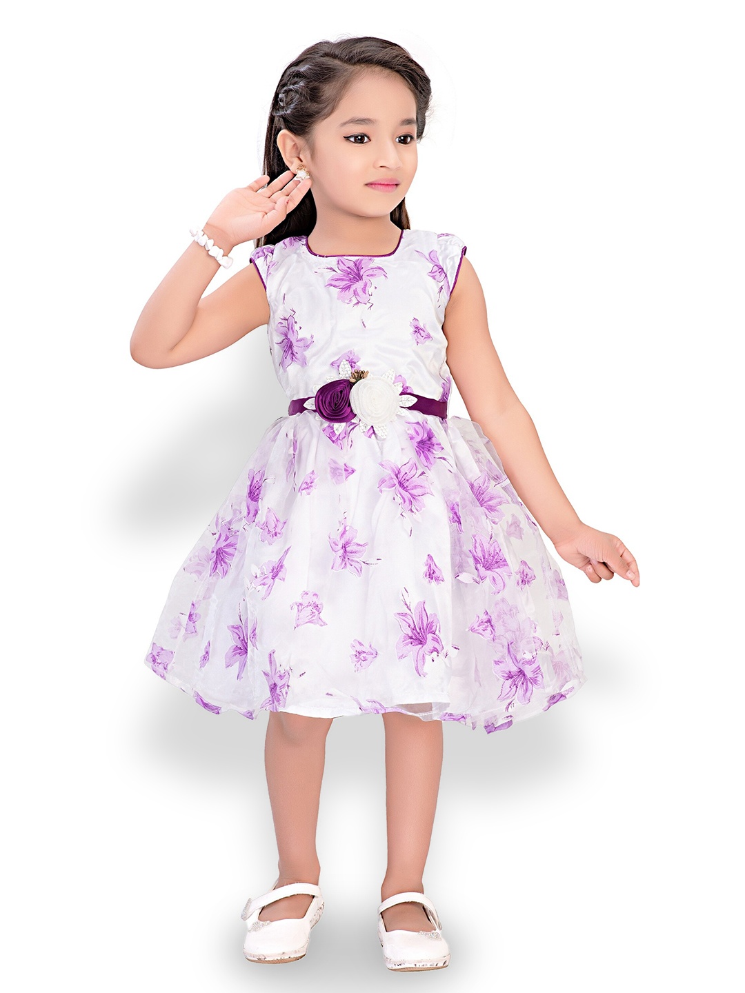 

Doodle Girls Floral Printed Net Dress, Purple
