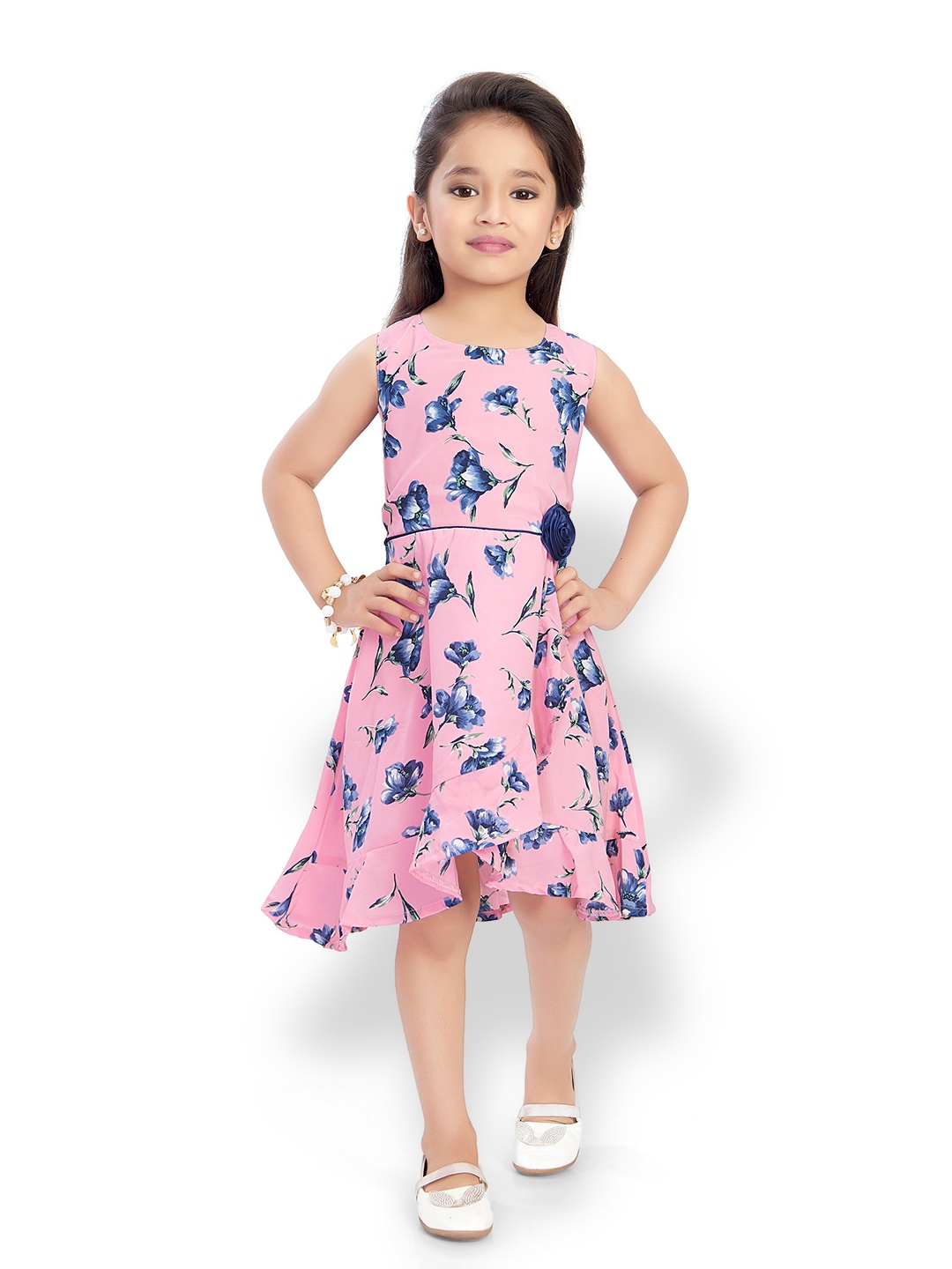 

Doodle Girls Floral Printed Fit & Flare Dress, Pink