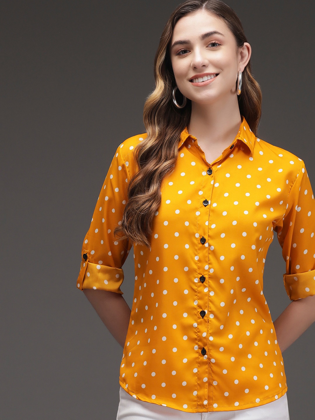 

Darzi Polka Dots Printed Casual Shirt, Yellow