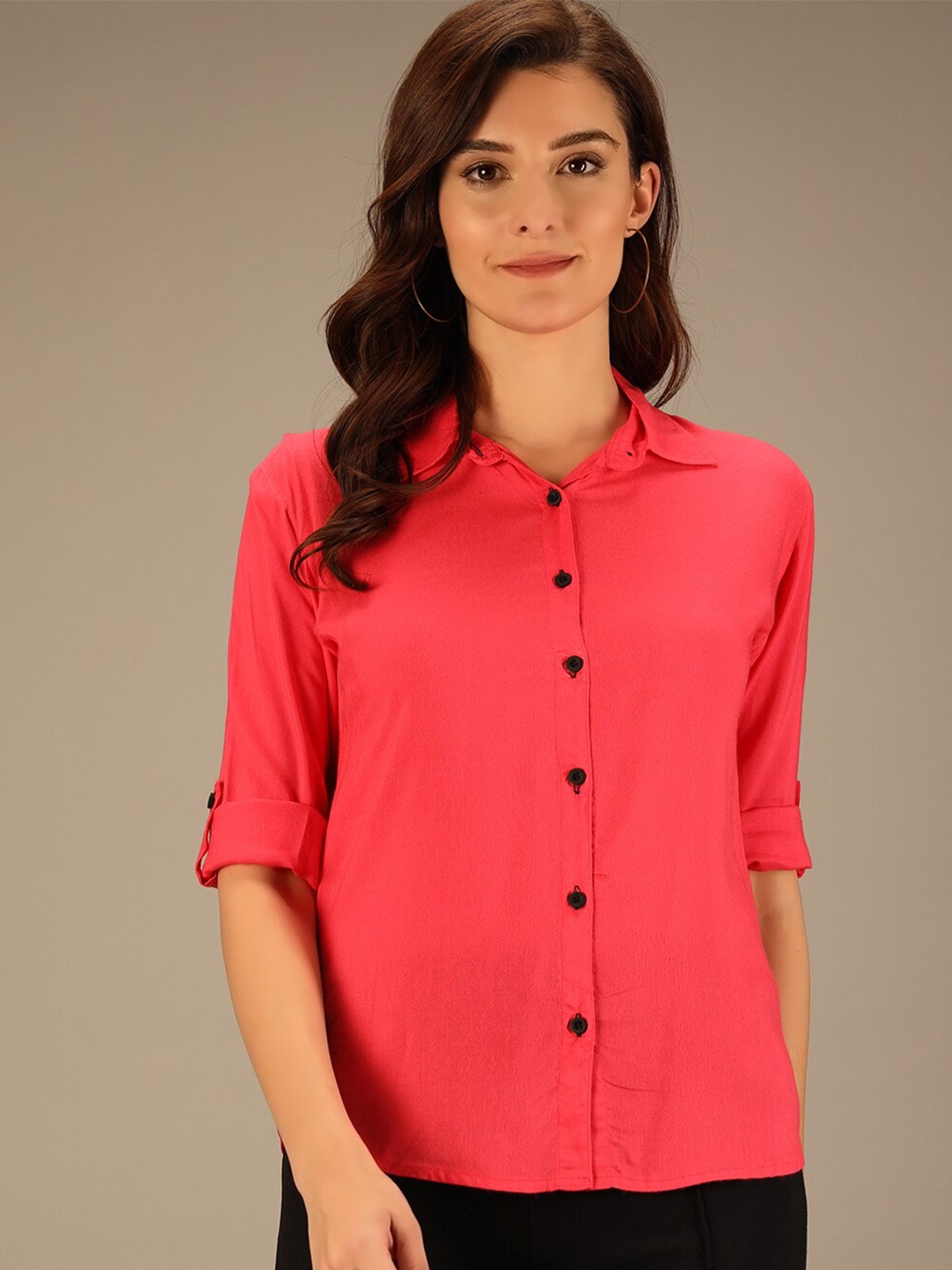 

Darzi Comfort Fit Roll-Up Sleeves Casual Shirt, Red