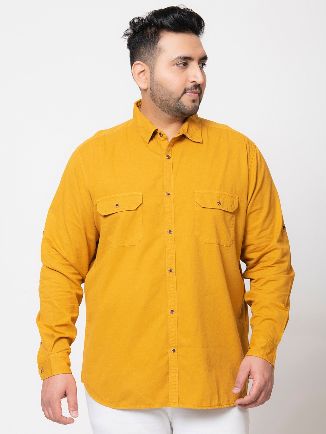 

IVOC Plus Men Standard Casual Cotton Shirt, Mustard