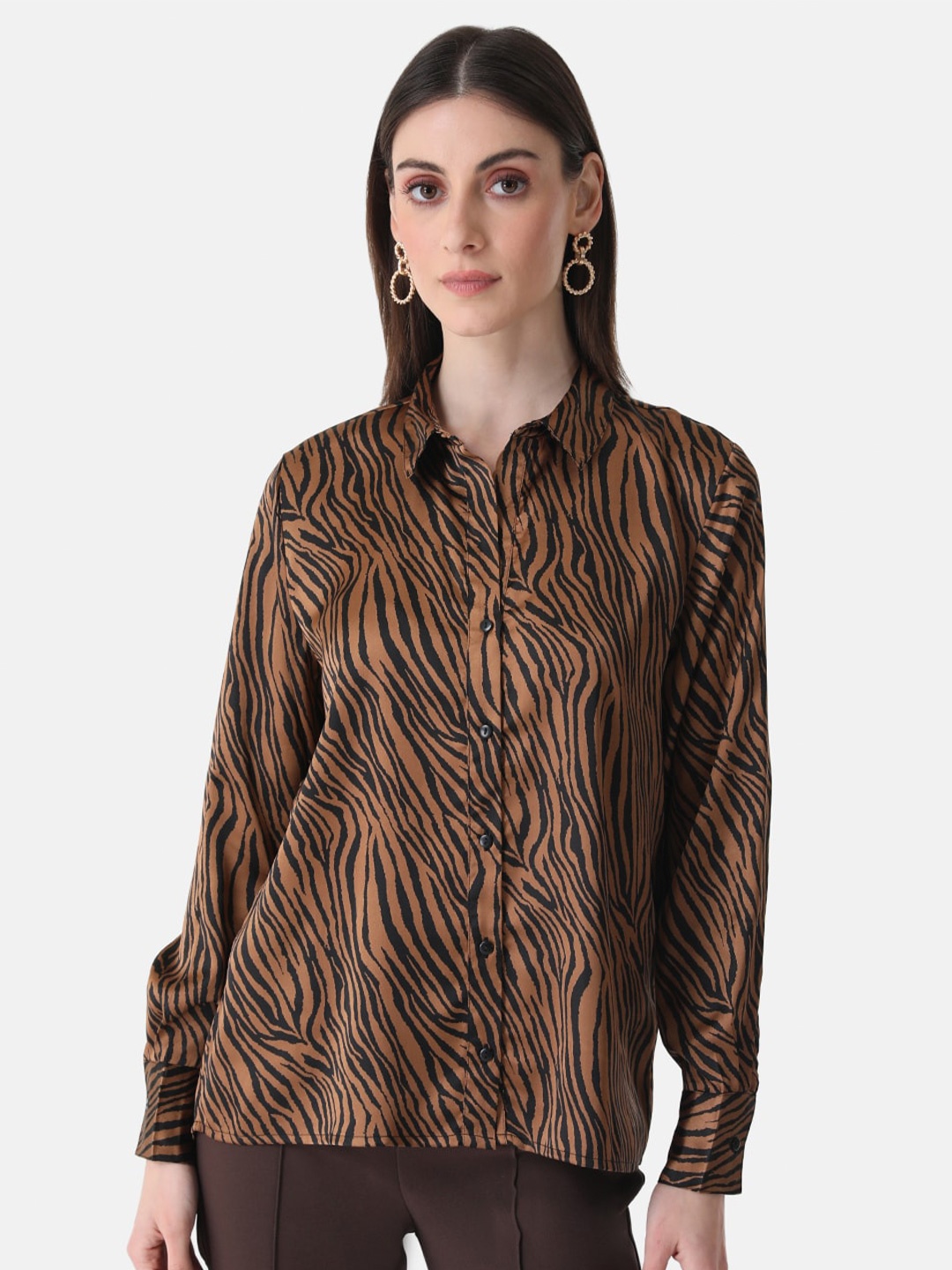 

Kazo Animal Printed Satin Casual Shirt, Brown