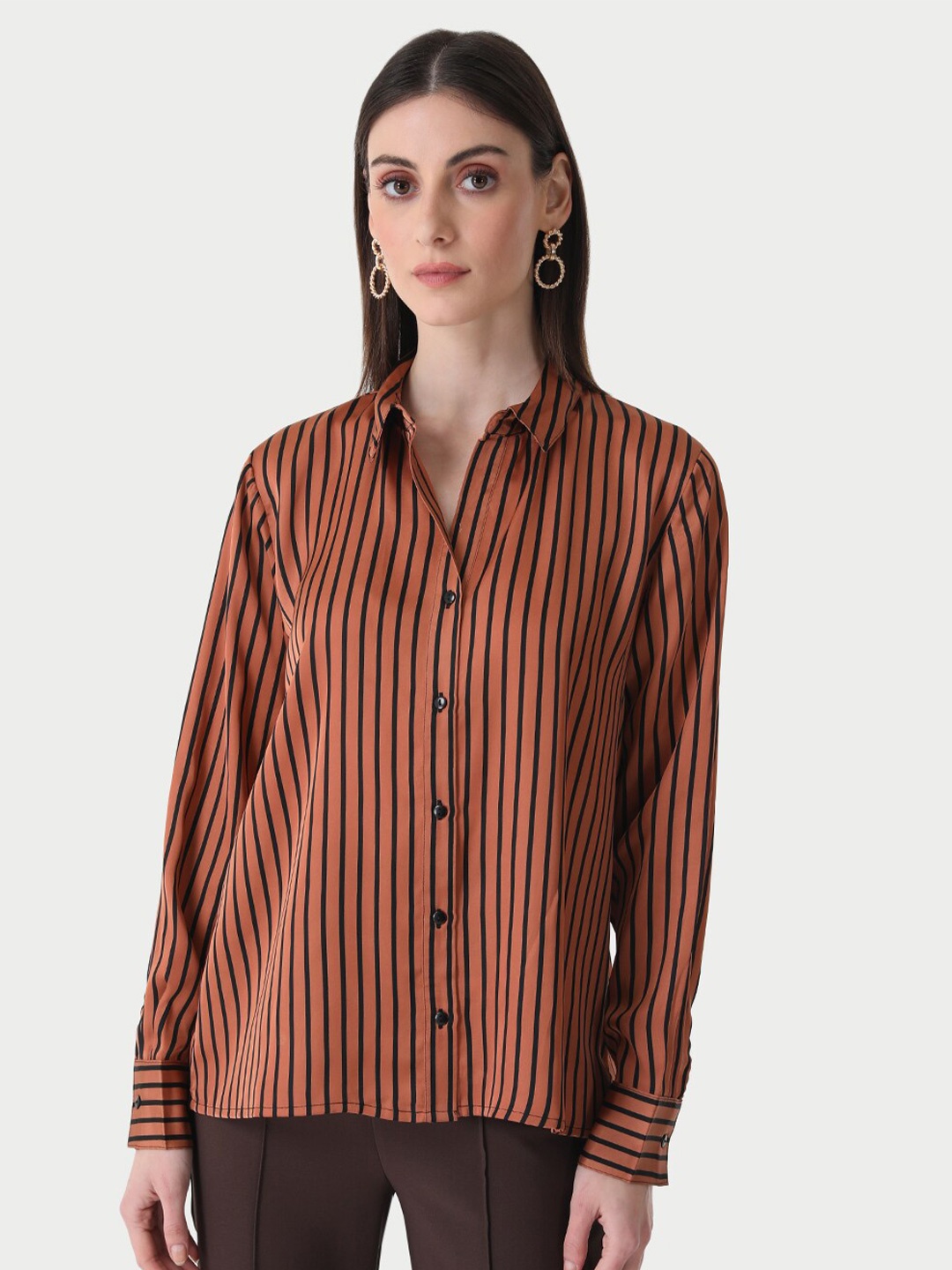 

Kazo Vertical Striped Regular Fit Casual Shirt, Brown