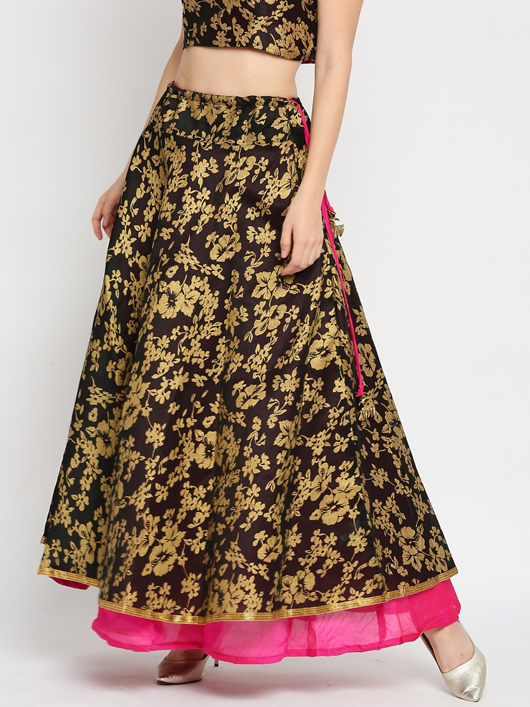 

Ira Soleil Women Printed Flared Reversible Maxi Skirt, Black