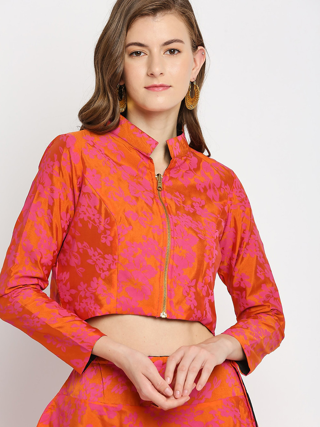 

Ira Soleil Women Floral Reversible Crop Tailored Jacket, Orange