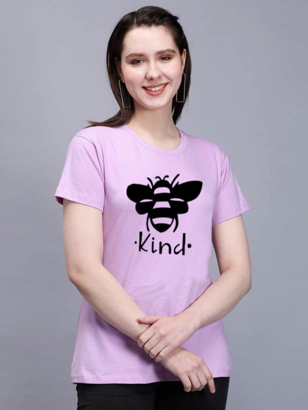 

TRENDY RABBIT Typography Printed Cotton T-shirt, Lavender