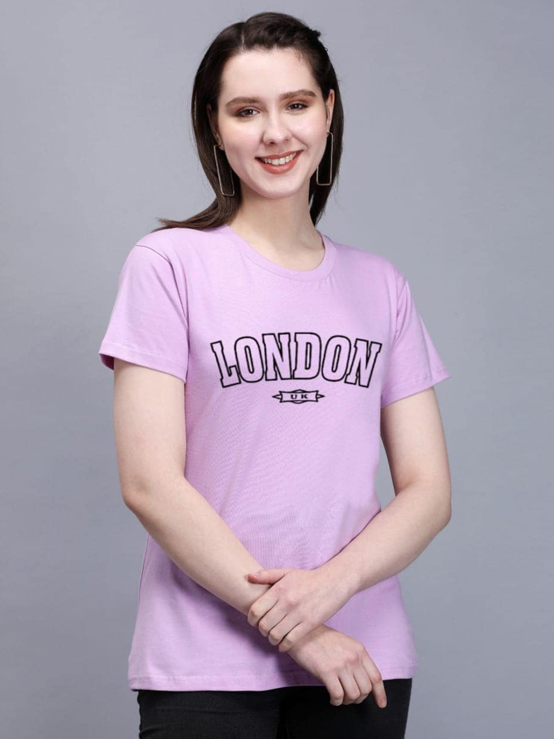 

TRENDY RABBIT Typography Printed T-shirt, Lavender