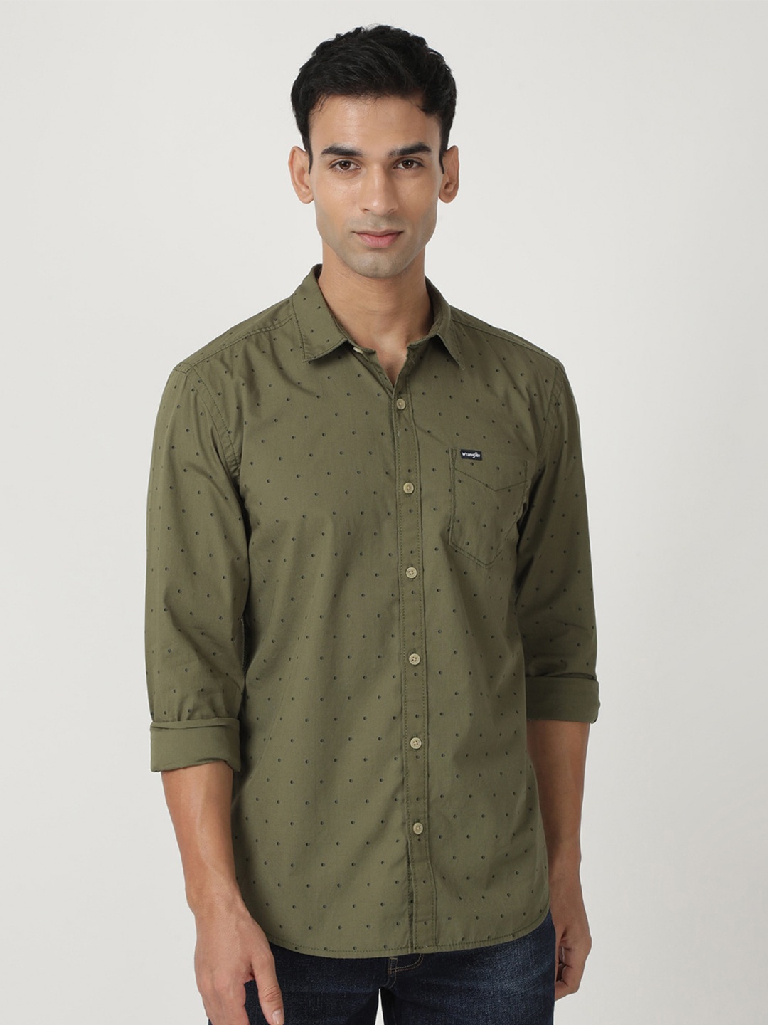 

Wrangler Micro Ditsy Printed Cotton Casual Shirt, Green