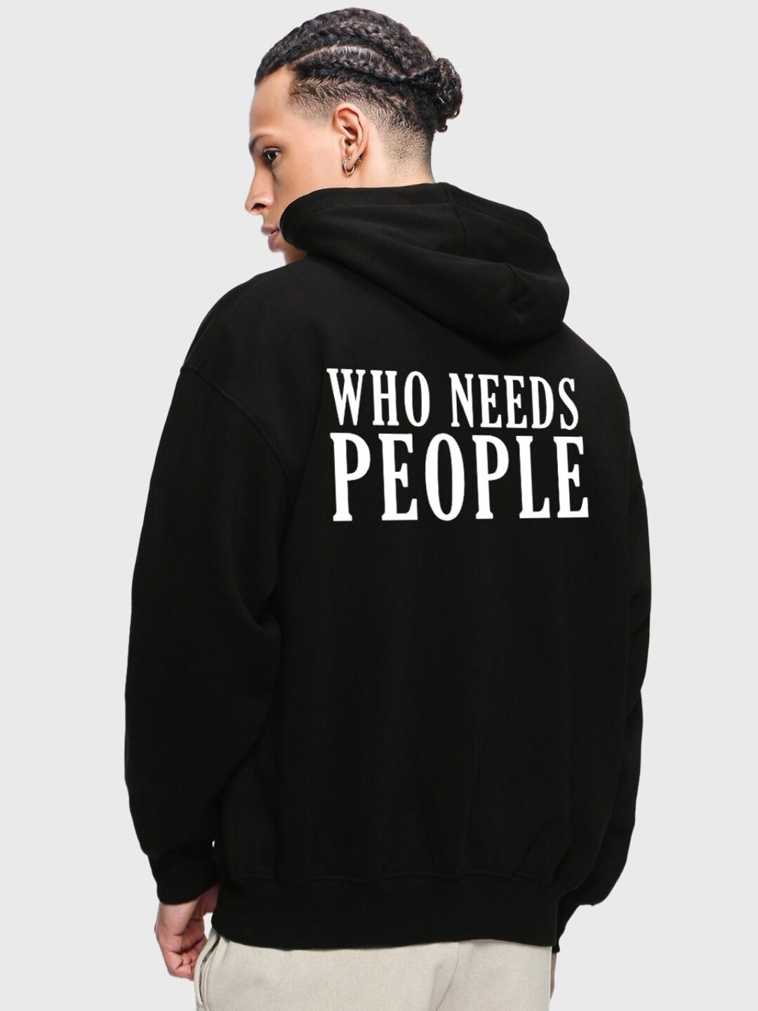

Bewakoof Typography Printed Hooded Fleece Oversized Sweatshirt, Black