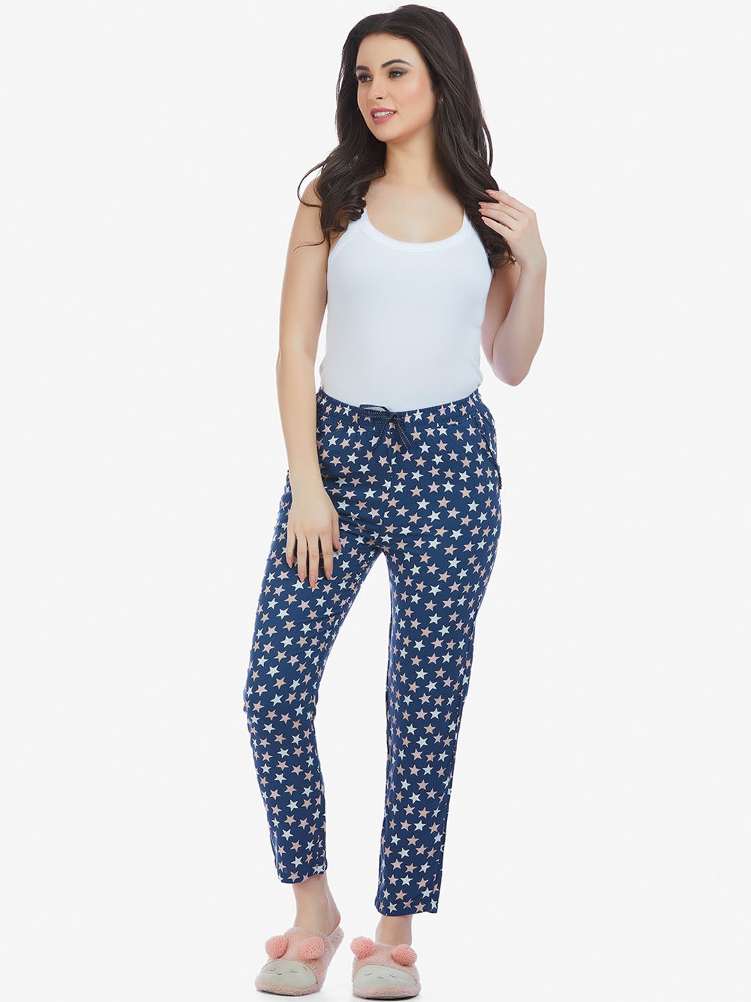 

MAYSIXTY Printed Cotton Lounge Pants, Blue