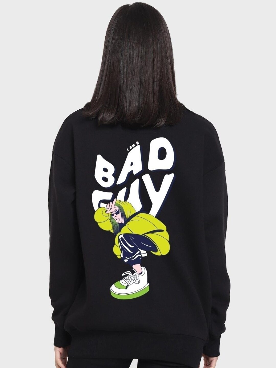 

Bewakoof Graphic Printed Oversized Fleece Sweatshirt, Black