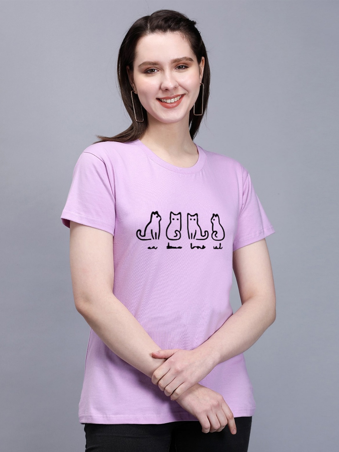 TRENDY RABBIT Graphic Printed Cotton T-shirt, Lavender