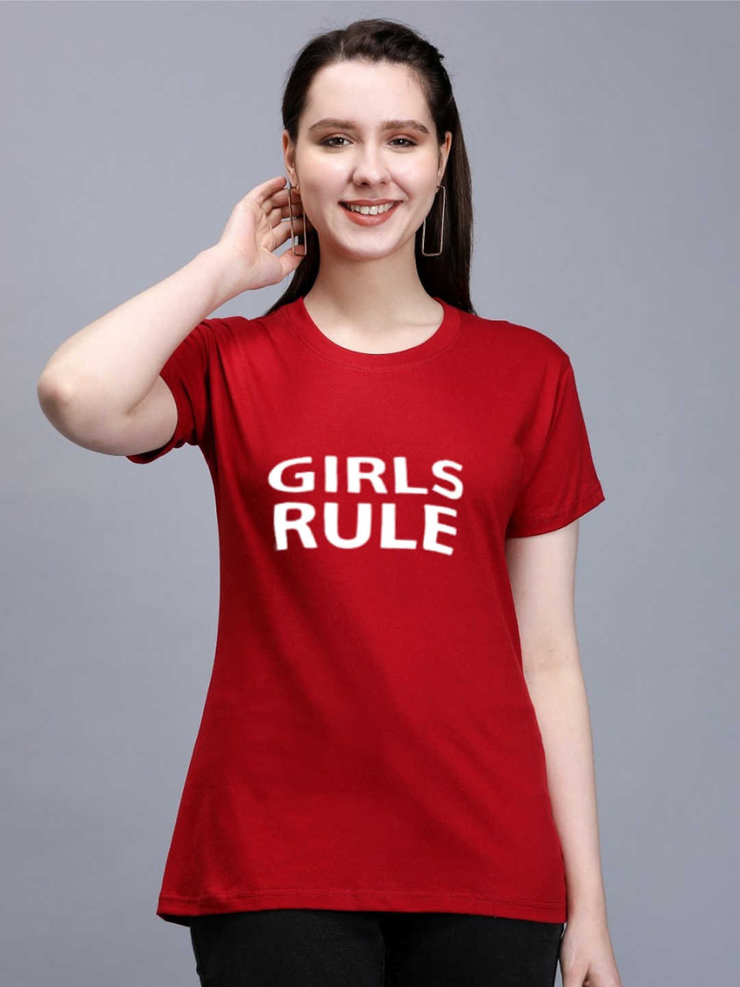 

TRENDY RABBIT Typography Printed T-shirt, Red