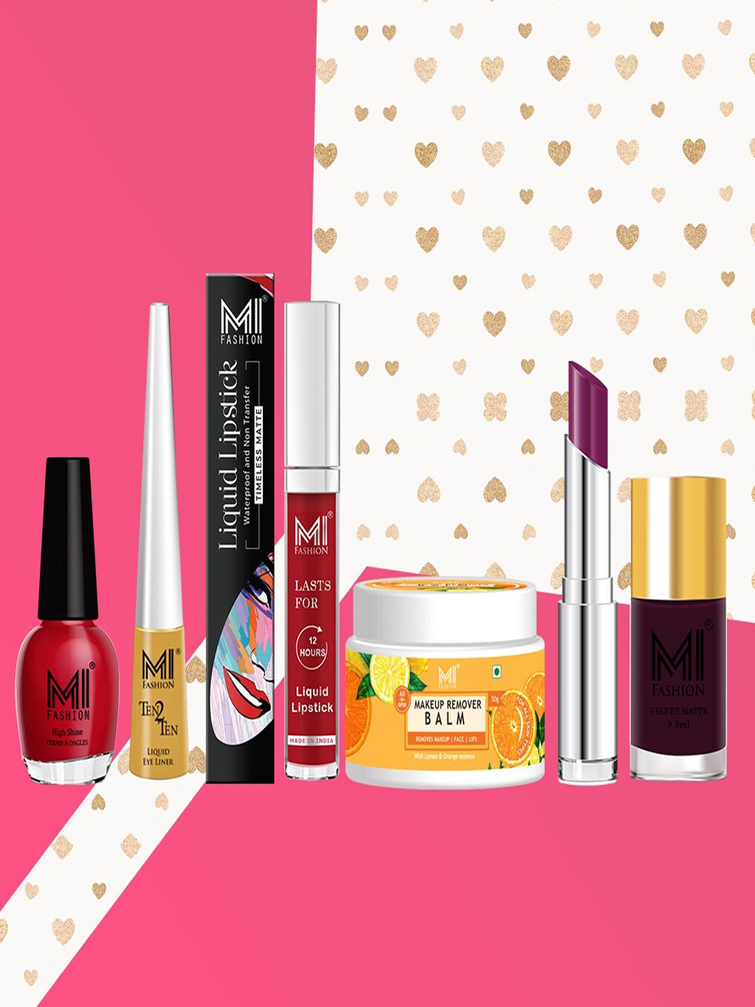 

MI FASHION Pack Of 6 Cruelty-Free Vegan Full Starter Makeup Gift Set- Shade A182, Purple