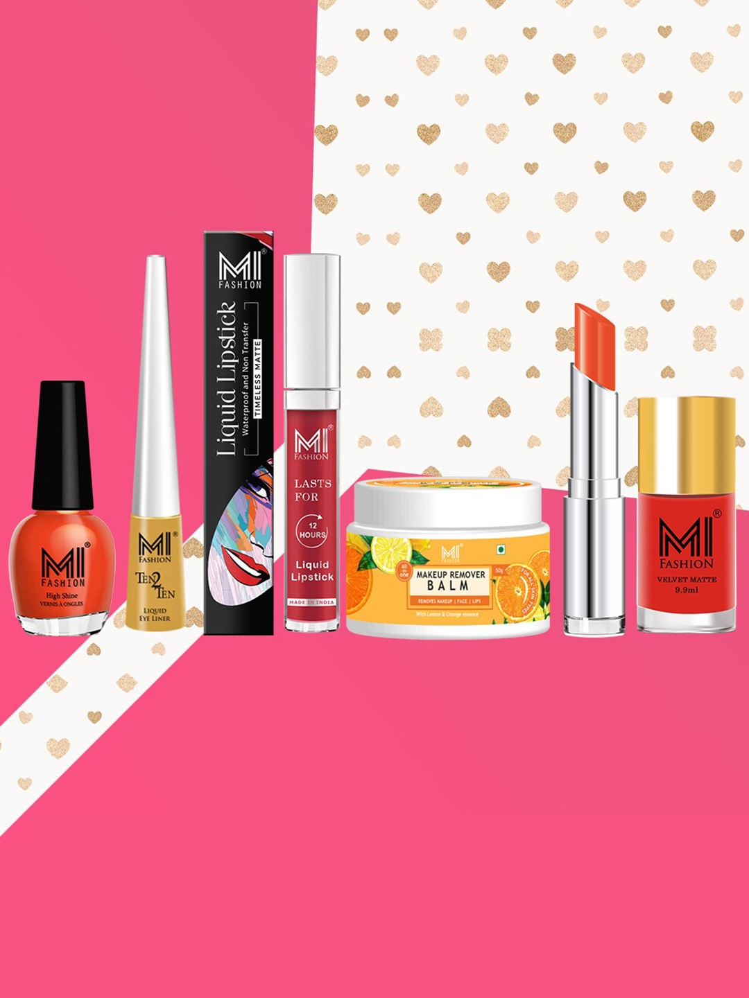 

MI FASHION Pack Of 6 Cruelty-Free Vegan Full Starter Makeup Gift Set- Shade A164, Orange