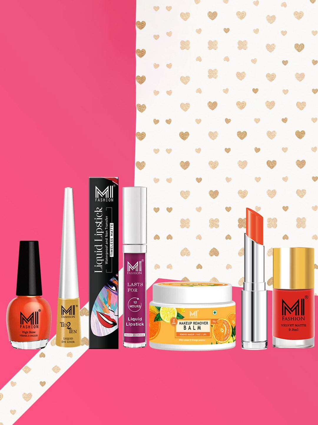 

MI FASHION Pack Of 6 Cruelty-Free Vegan Full Starter Makeup Gift Set- Shade A166, Orange