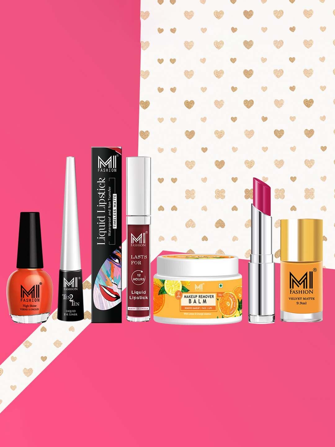 

MI FASHION Pack Of 6 Cruelty-Free Vegan Full Starter Makeup Gift Set- Shade A101, Orange