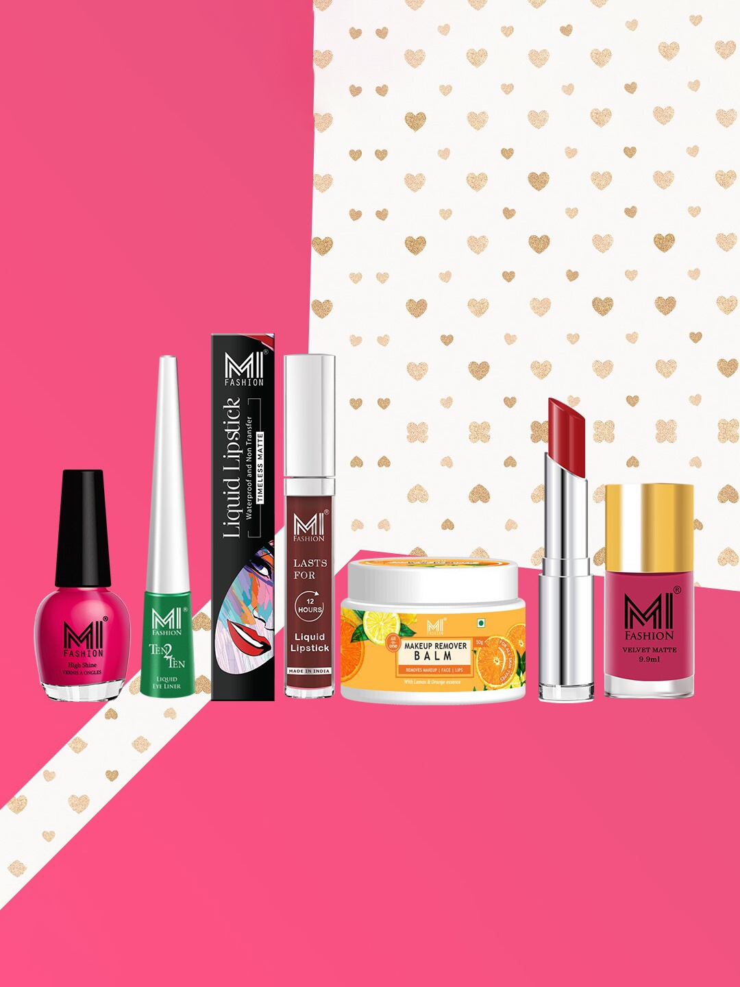 

MI FASHION Pack Of 6 Cruelty-Free Vegan Full Starter Makeup Gift Set- Shade A124, Red