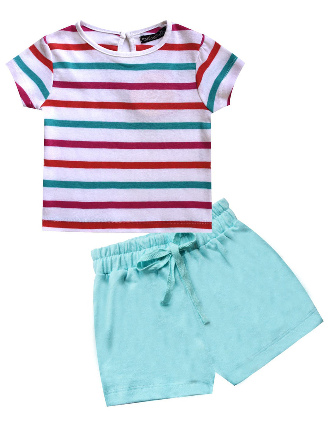 

milou Girls Striped T-shirt with Shorts, White