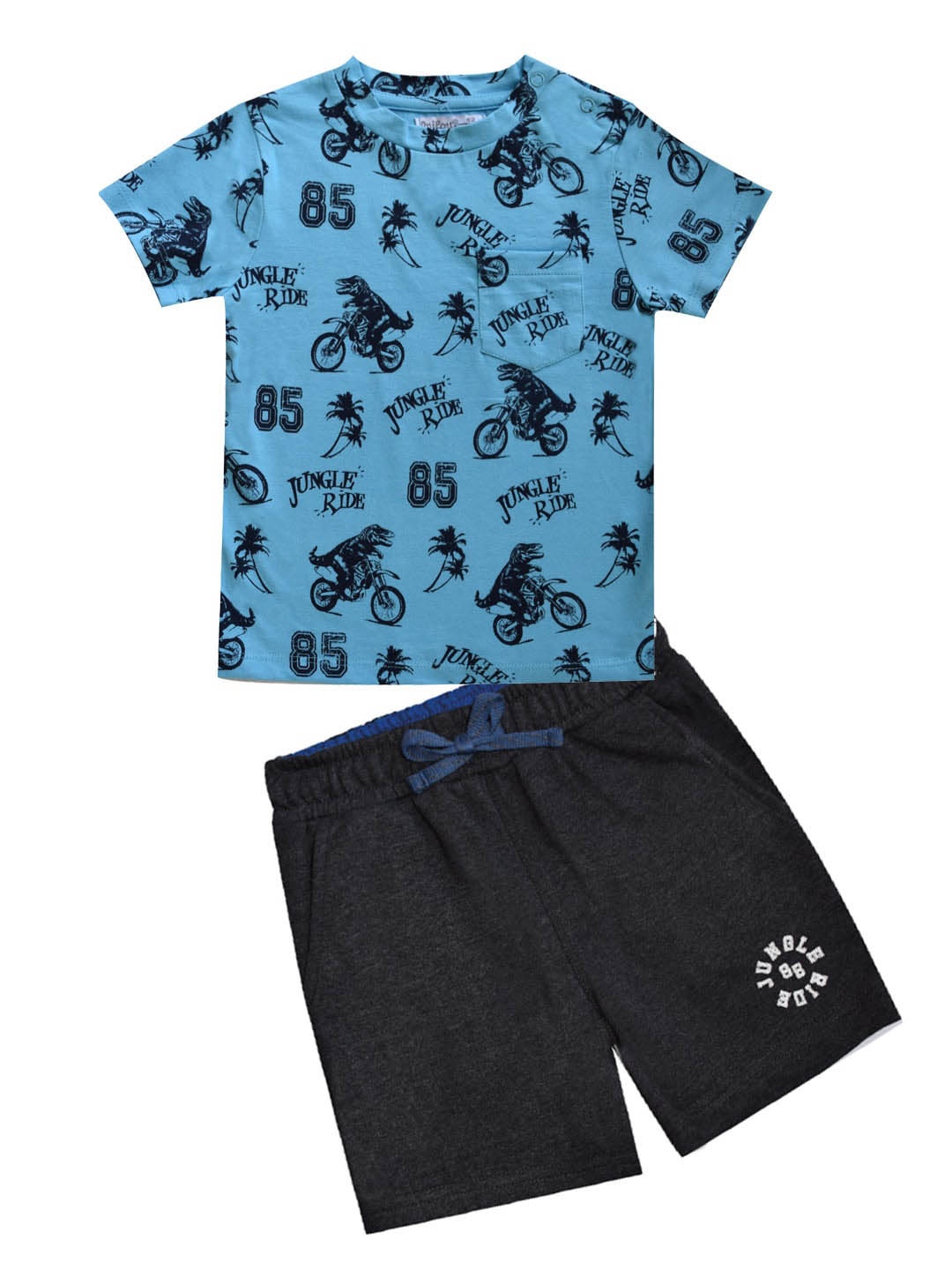 

milou Boys Printed Pure Cotton T-shirt with Shorts, Blue