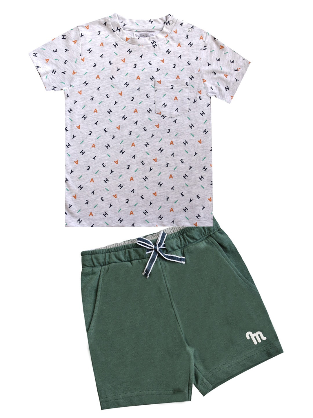 

milou Boys Printed Pure Cotton T-shirt with Shorts, Grey