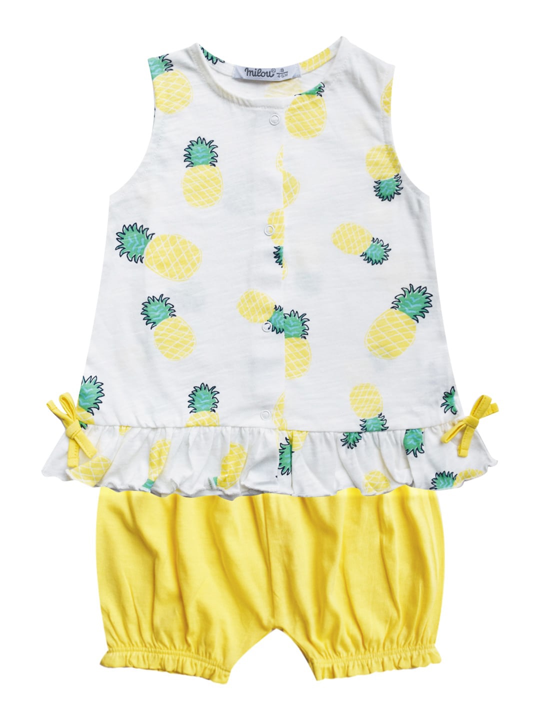 

milou Girls Printed Pure Cotton Top with Shorts, White