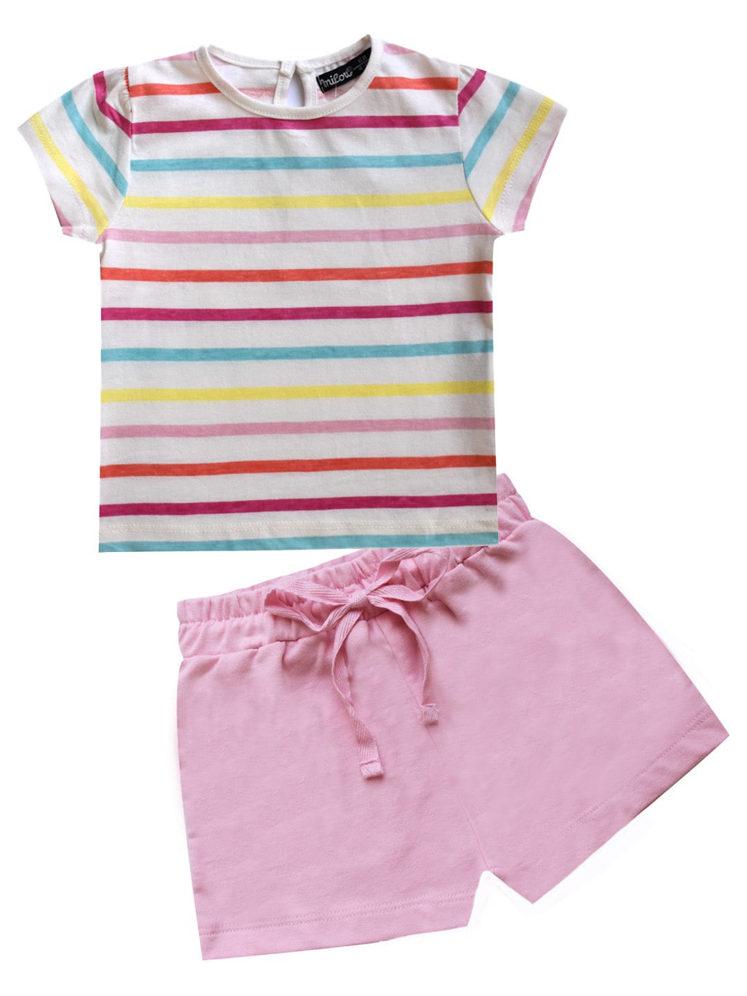 

milou Girls Striped Pure Cotton T-shirt with Shorts, White