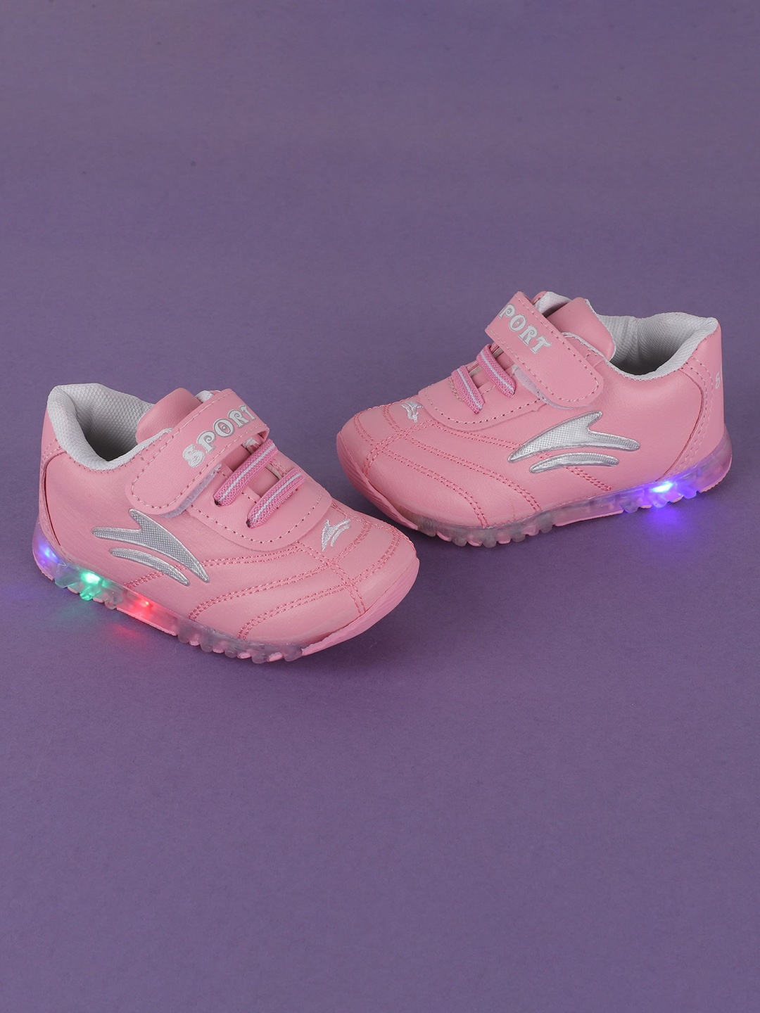 

FEETWELL SHOES Infants LED Velcro Sneakers, Pink