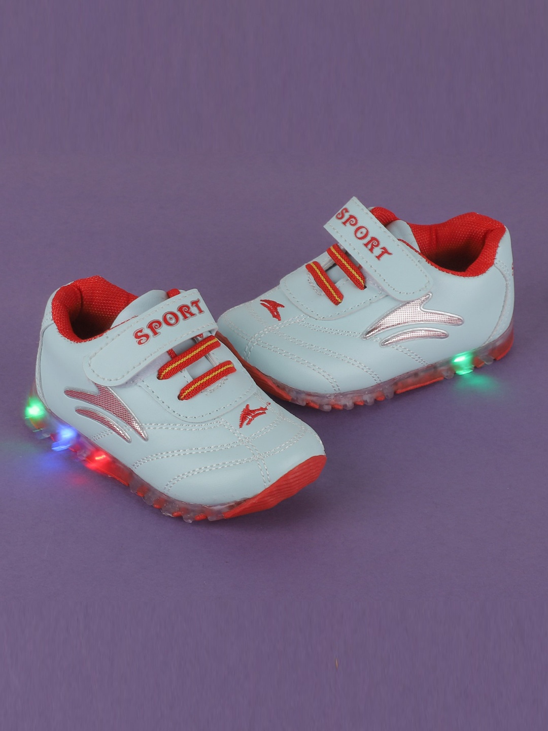 

FEETWELL SHOES Infants Colourblocked LED Velcro Sneakers, White