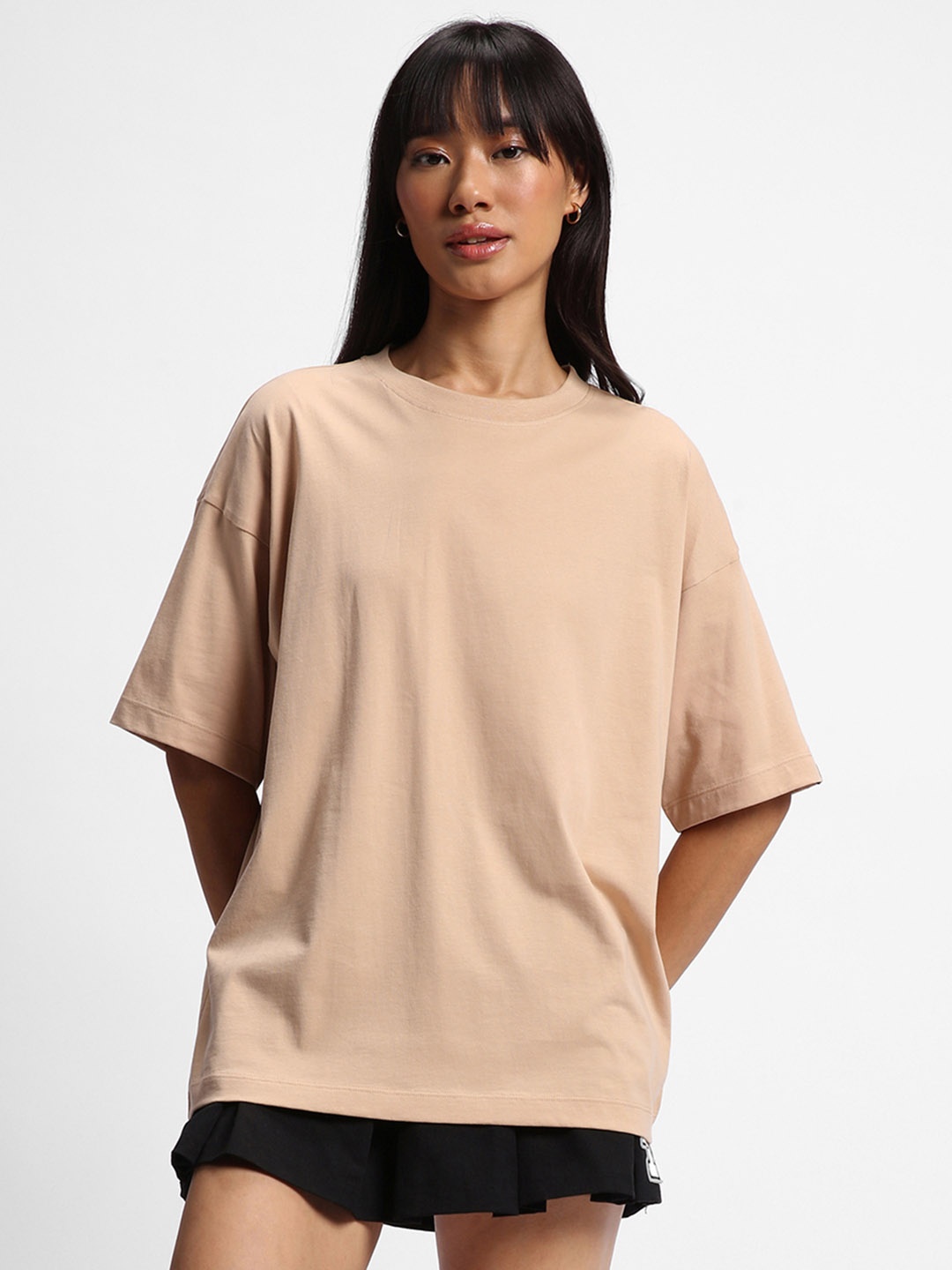 

Bewakoof Cotton Drop-Shoulder Sleeves Oversized T-shirt, Brown