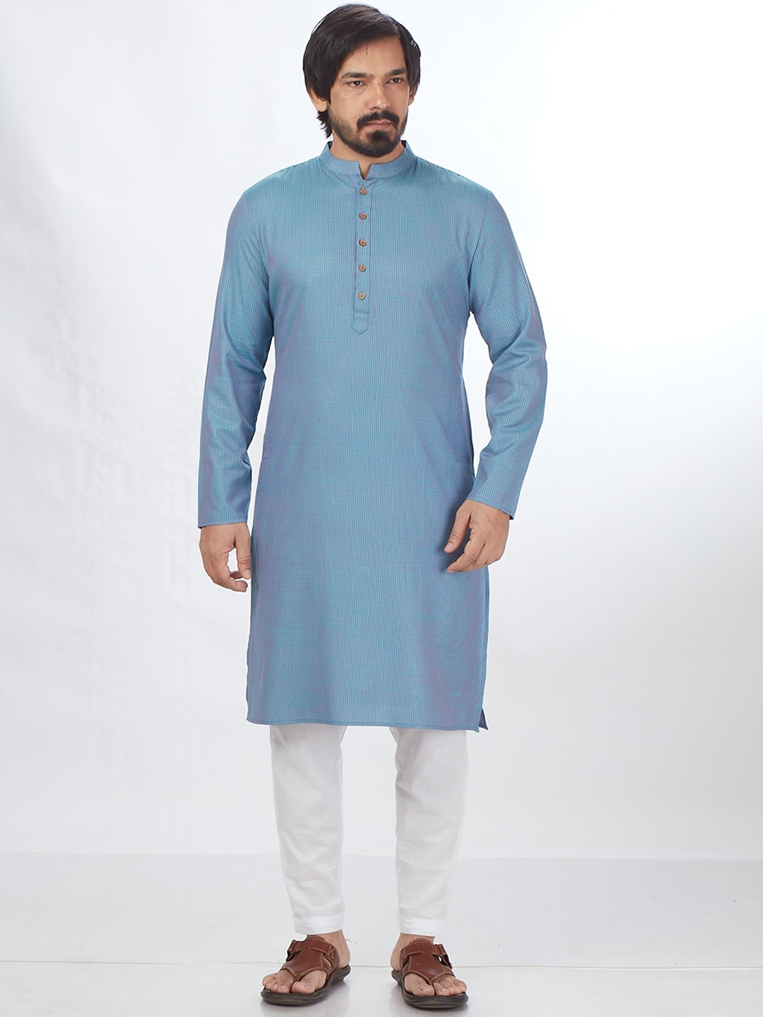 

Blacksmith Men Striped Jacquard Cotton Kurta, Blue
