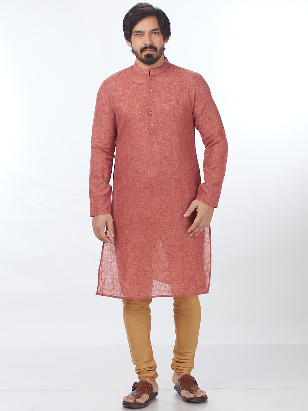 

Blacksmith Mandarin Collar Pure Cotton Jacquard Kurta, Maroon