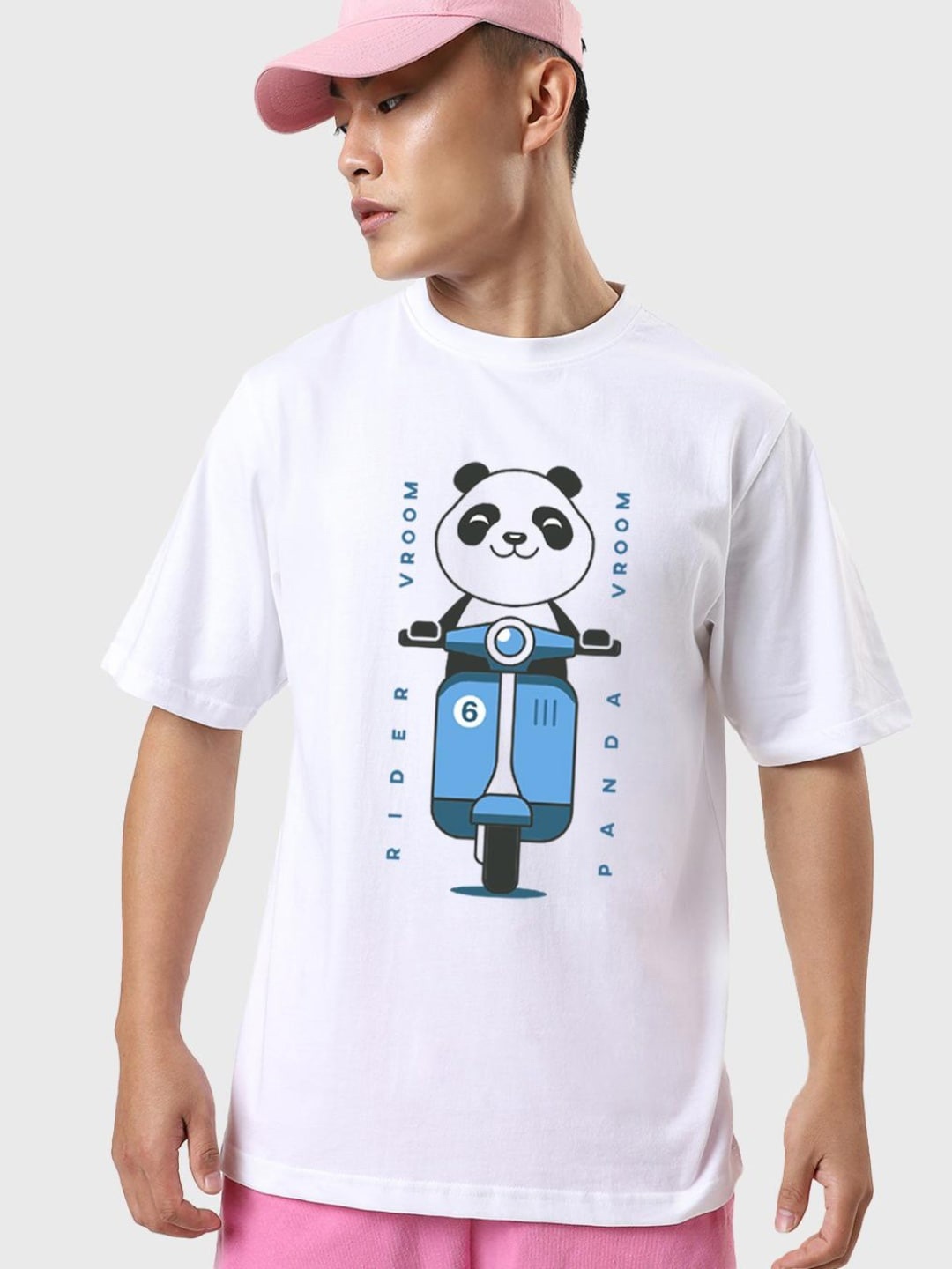 

Bewakoof Men Panda Printed Oversized Fit Cotton T-shirt, White