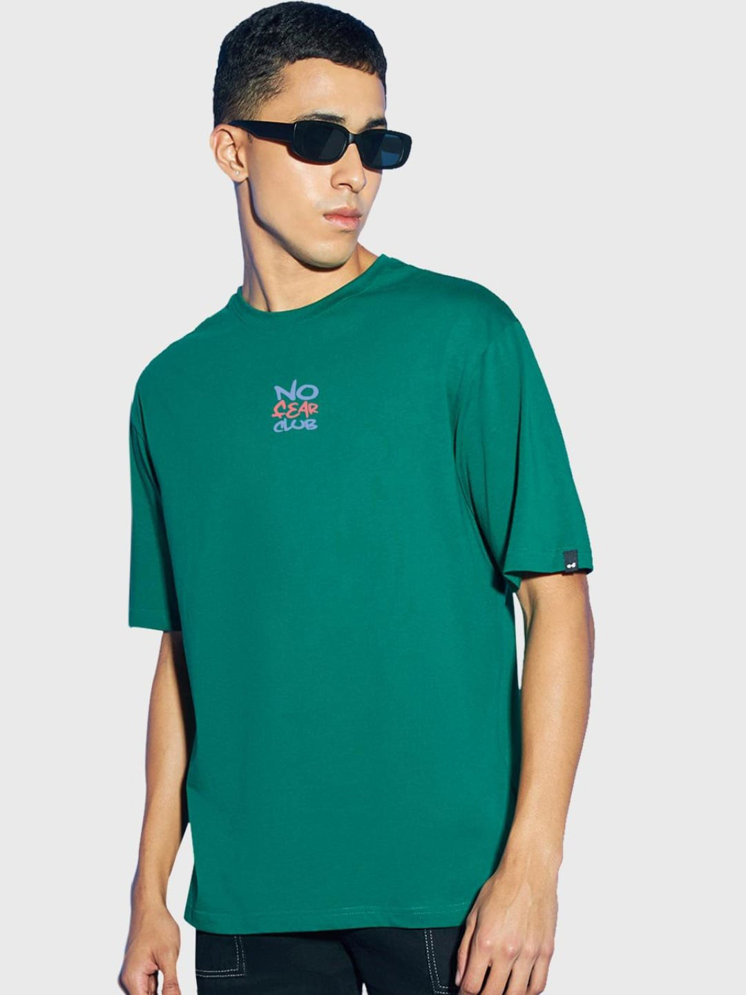 

Bewakoof Typography Printed Loose-Fit Cotton T-shirt, Green